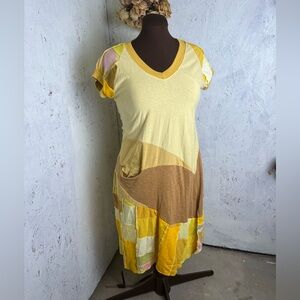 Flood Clothing Patchwork Yellow Boho Midi Dress Medium